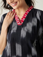 The Kaftan Company Kaftan Black Handloom Ikat Weave Cotton Kaftan