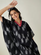 The Kaftan Company Kaftan Black Handloom Ikat Weave Cotton Kaftan