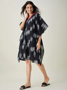 The Kaftan Company Kaftan Black Handloom Ikat Weave Cotton Kaftan