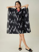 The Kaftan Company Kaftan Black Handloom Ikat Weave Cotton Kaftan