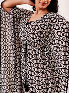 The Kaftan Company Kaftan Black & Ivory Ikat Printed Cotton Loungewear Kaftan