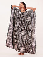 The Kaftan Company Kaftan Black & Ivory Ikat Printed Cotton Loungewear Kaftan