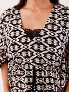 The Kaftan Company Kaftan Black & Ivory Ikat Printed Cotton Loungewear Kaftan