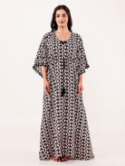 The Kaftan Company Kaftan Black & Ivory Ikat Printed Cotton Loungewear Kaftan