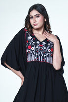 The Kaftan Company Kaftan Black Modal Loungewear Kaftan with Embroidered Floral Yoke