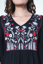 The Kaftan Company Kaftan Black Modal Loungewear Kaftan with Embroidered Floral Yoke