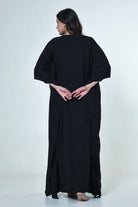 The Kaftan Company Kaftan Black Modal Loungewear Kaftan with Embroidered Floral Yoke