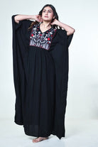 The Kaftan Company Kaftan Black Modal Loungewear Kaftan with Embroidered Floral Yoke