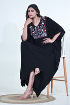 The Kaftan Company Kaftan Black Modal Loungewear Kaftan with Embroidered Floral Yoke