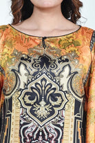 The Kaftan Company Kaftan Black & Mustard Ornate Printed Satin Kaftan with Pockets