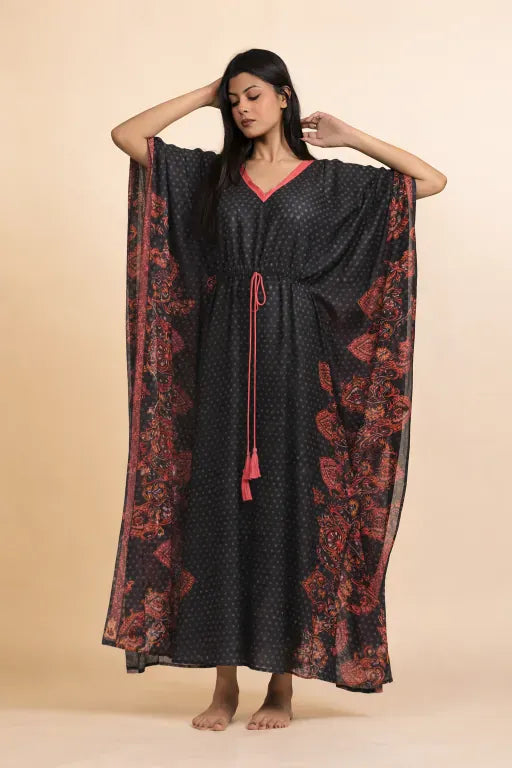 The Kaftan Company Kaftan Black Printed Sheer Georgette Kaftan