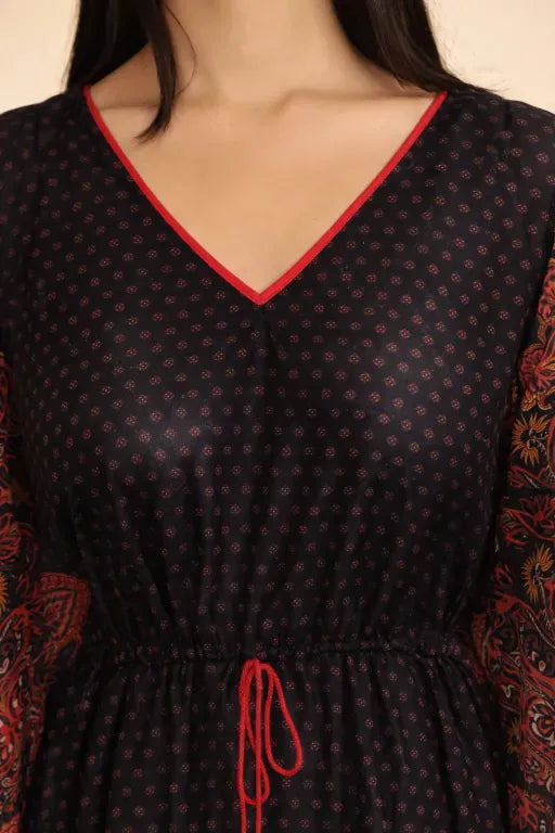 The Kaftan Company Kaftan Black Printed Sheer Georgette Kaftan