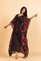 The Kaftan Company Kaftan Black Printed Sheer Georgette Kaftan