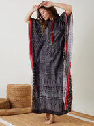 The Kaftan Company Kaftan Black & Red Block Printed Kaftan