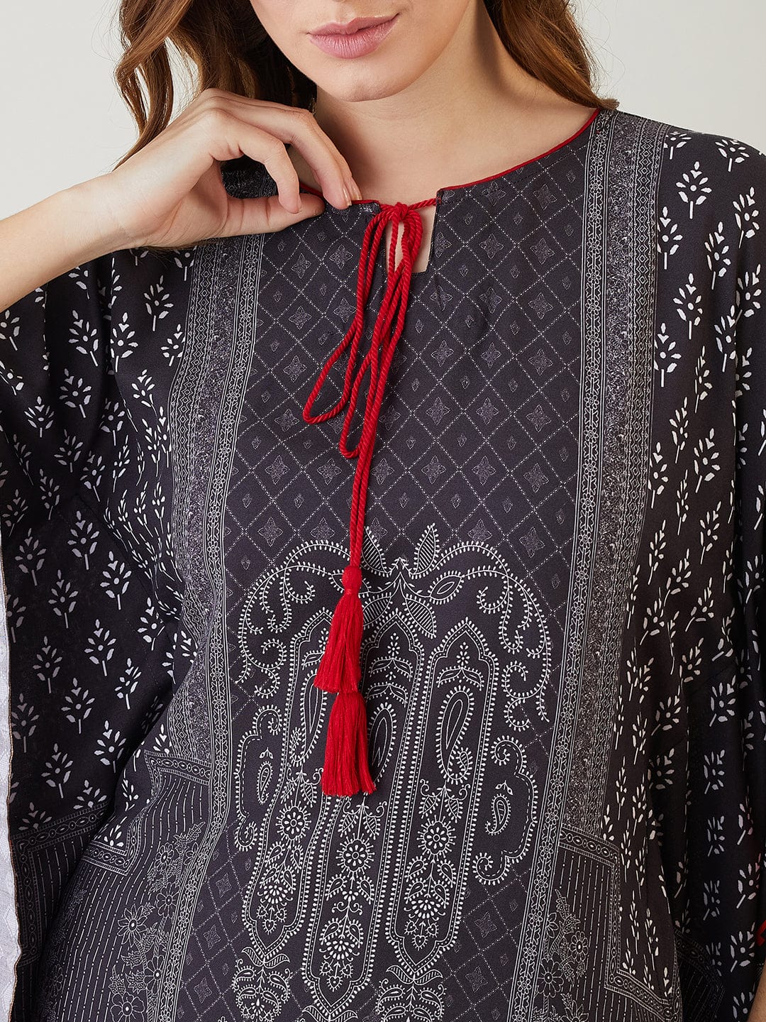 The Kaftan Company Kaftan Black & Red Block Printed Kaftan