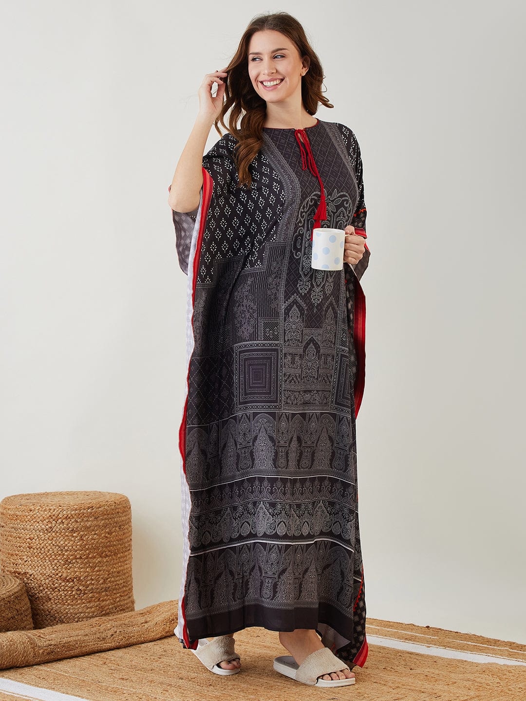The Kaftan Company Kaftan Black & Red Block Printed Kaftan