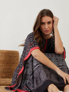The Kaftan Company Kaftan Black & Red Block Printed Kaftan