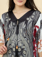 The Kaftan Company Kaftan Black & Red Printed Satin Kaftan – Luxe Feel with Pockets