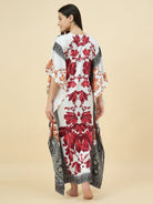 The Kaftan Company Kaftan Black & Red Printed Satin Kaftan – Luxe Feel with Pockets