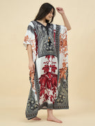 The Kaftan Company Kaftan Black & Red Printed Satin Kaftan – Luxe Feel with Pockets