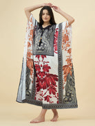 The Kaftan Company Kaftan Black & Red Printed Satin Kaftan – Luxe Feel with Pockets