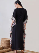 The Kaftan Company Kaftan Black Solid Modal Kaftan with Floral Border Panels