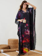 The Kaftan Company Kaftan Black Tie-Dye Spiral Digital Printed Kaftan