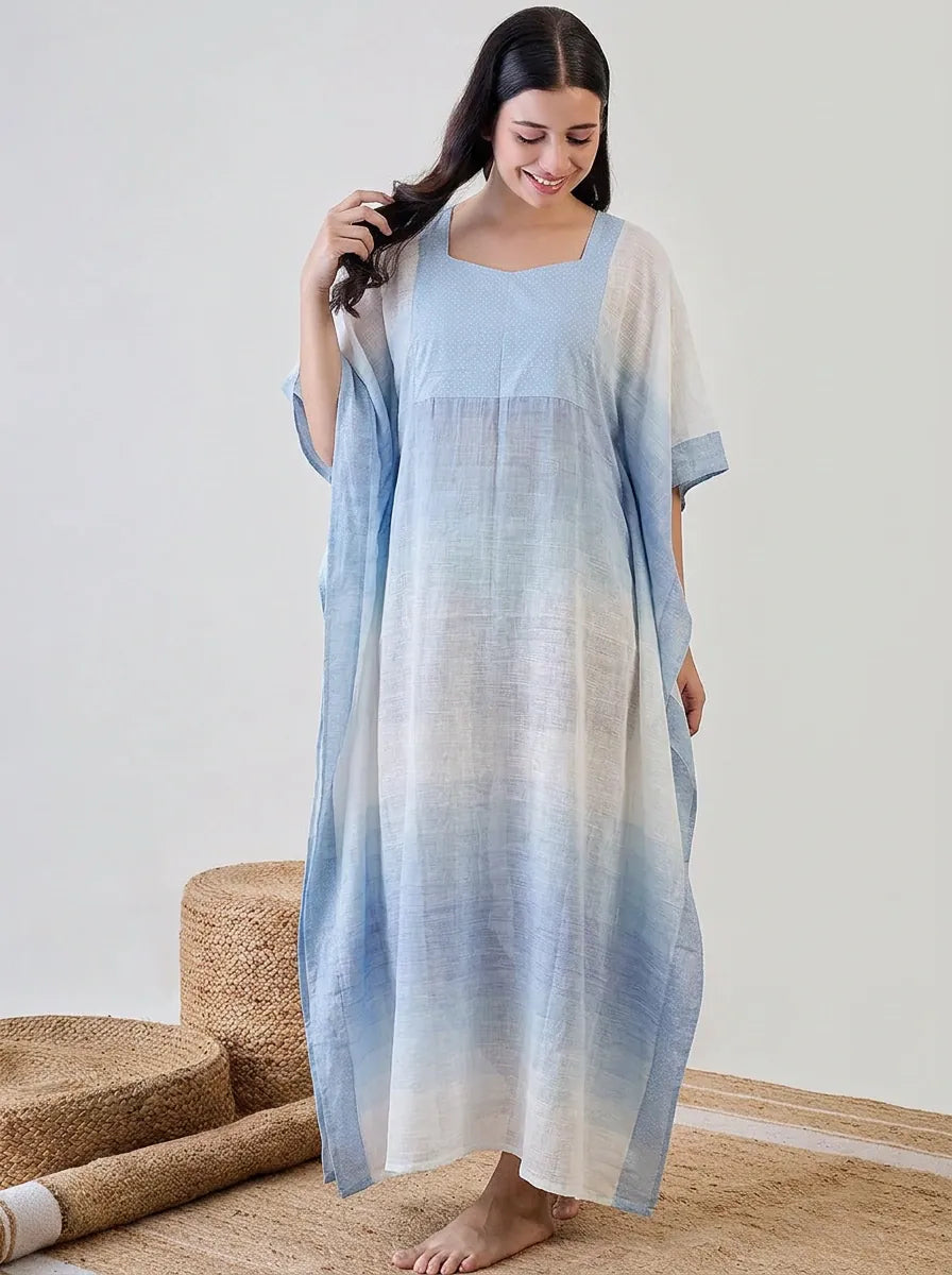 The Kaftan Company Kaftan Blue Floral Cotton Ombre Kaftan