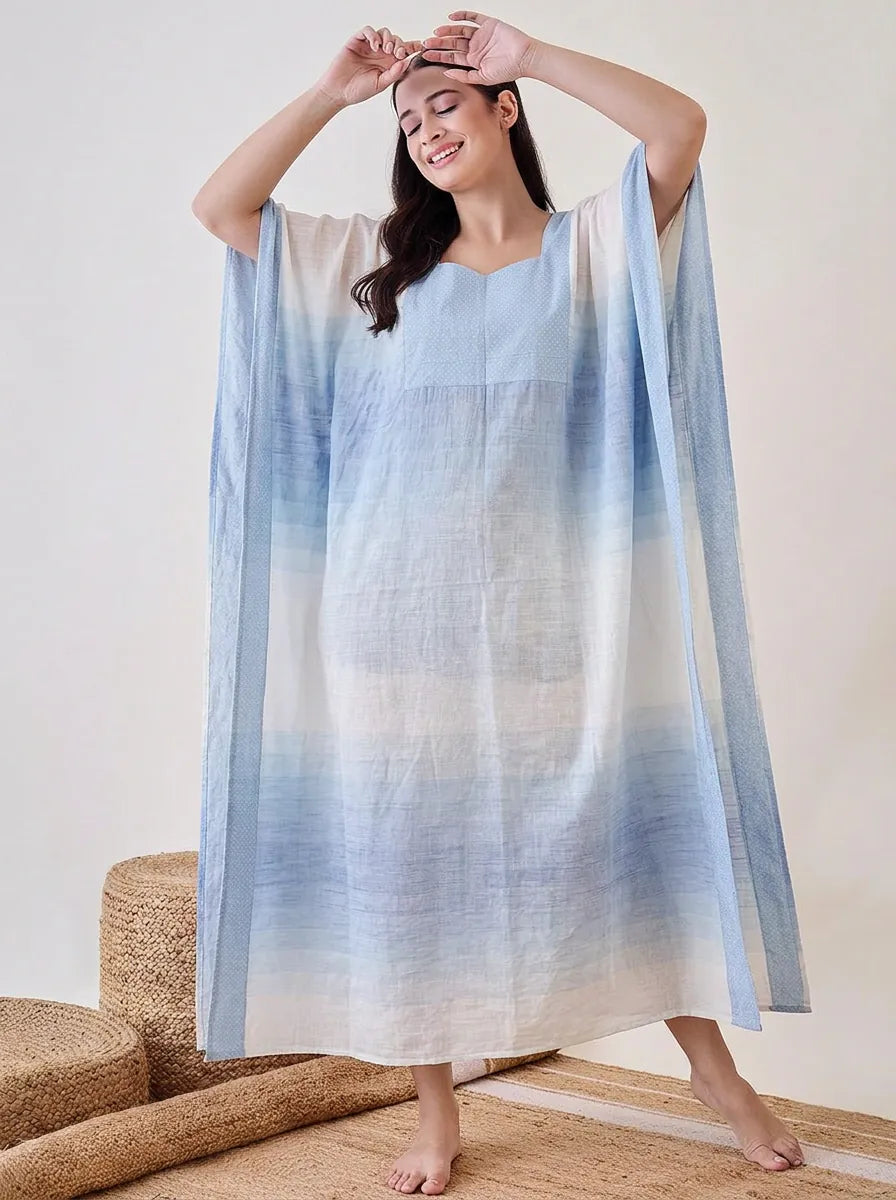 The Kaftan Company Kaftan Blue Floral Cotton Ombre Kaftan