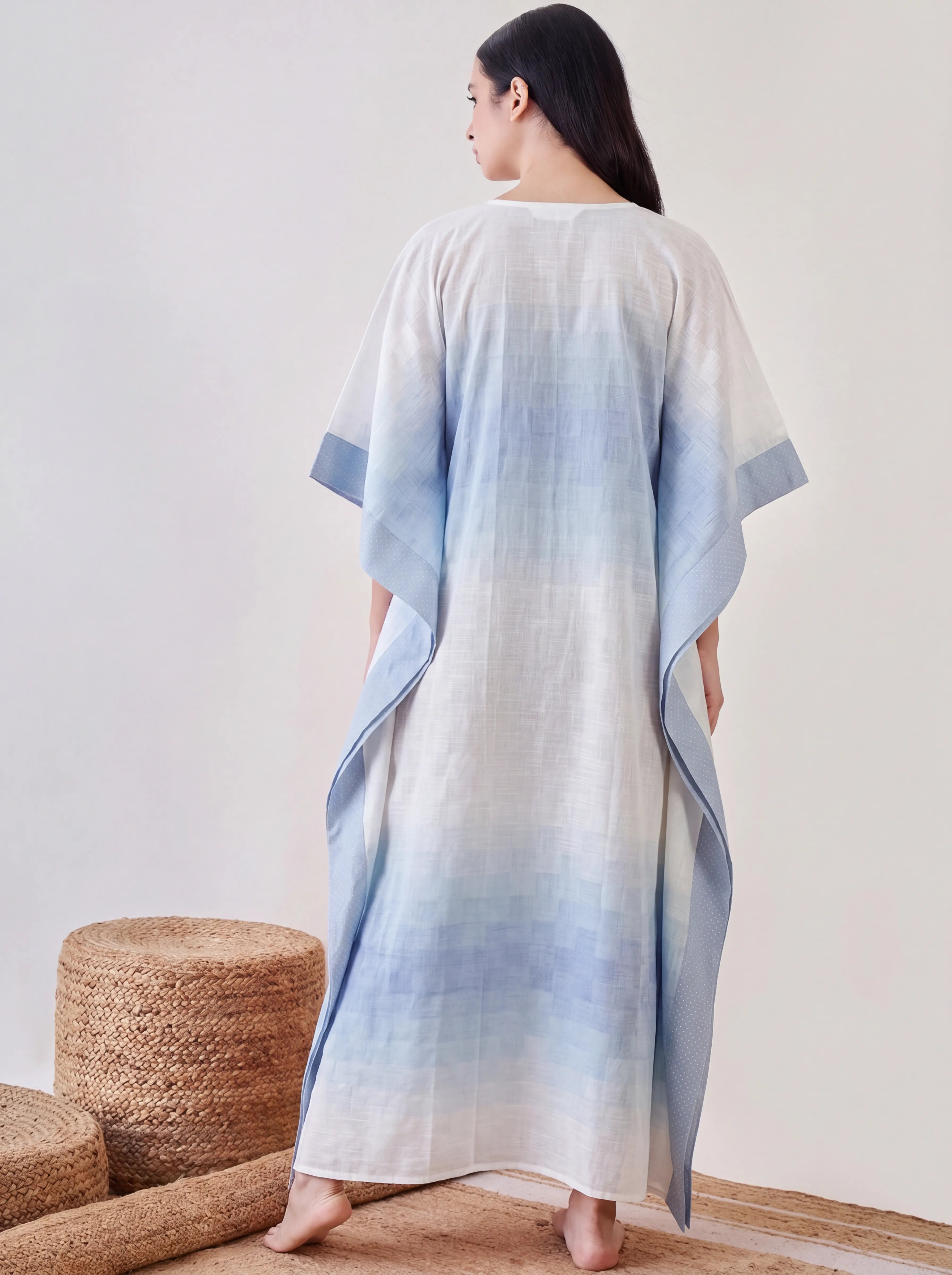 The Kaftan Company Kaftan Blue Floral Cotton Ombre Kaftan