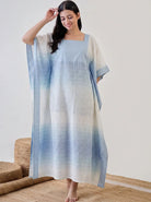 The Kaftan Company Kaftan Blue Floral Cotton Ombre Kaftan