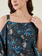 The Kaftan Company Kaftan Blue Floral Maxi Kaftan with Fringes