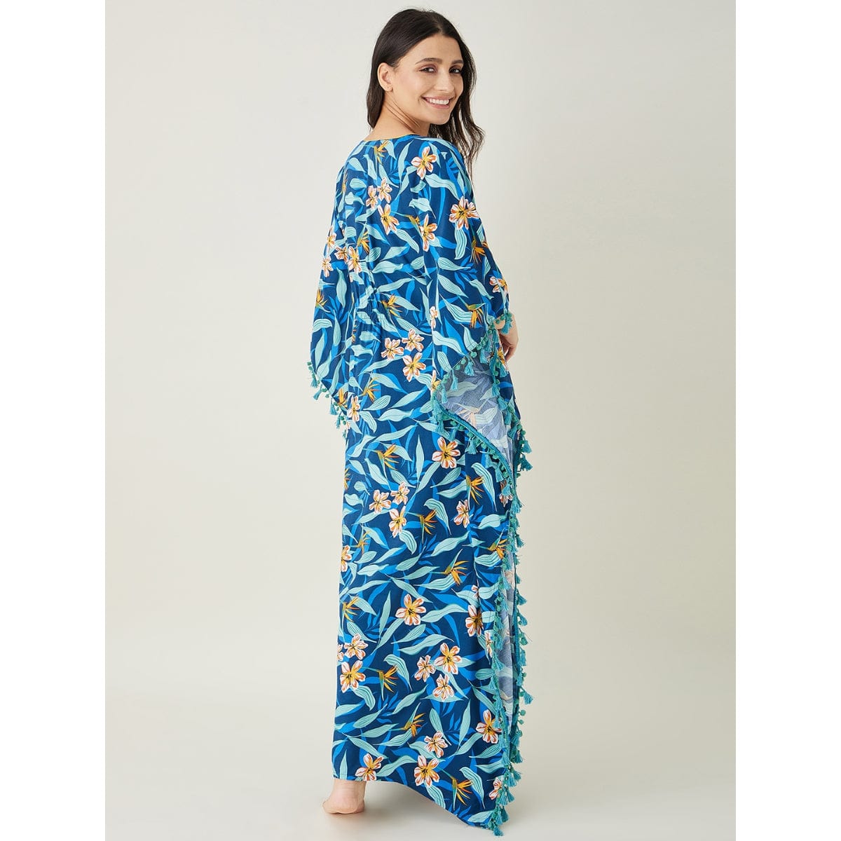 The Kaftan Company Kaftan Blue Floral Printed Kaftan