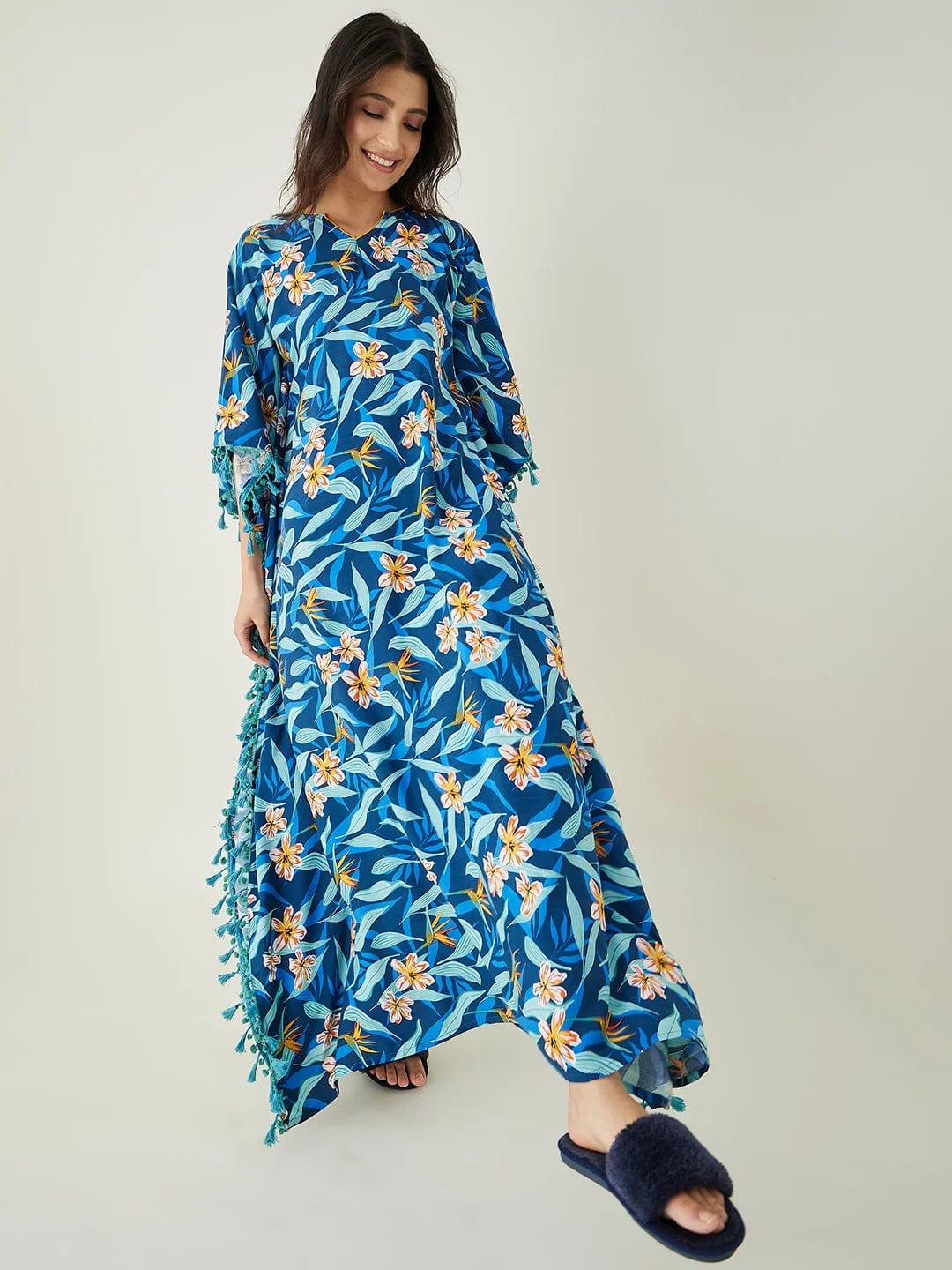 The Kaftan Company Kaftan Blue Floral Printed Kaftan