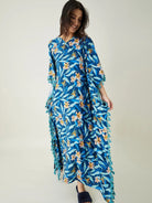The Kaftan Company Kaftan Blue Floral Printed Kaftan