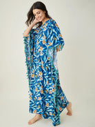 The Kaftan Company Kaftan Blue Floral Printed Kaftan