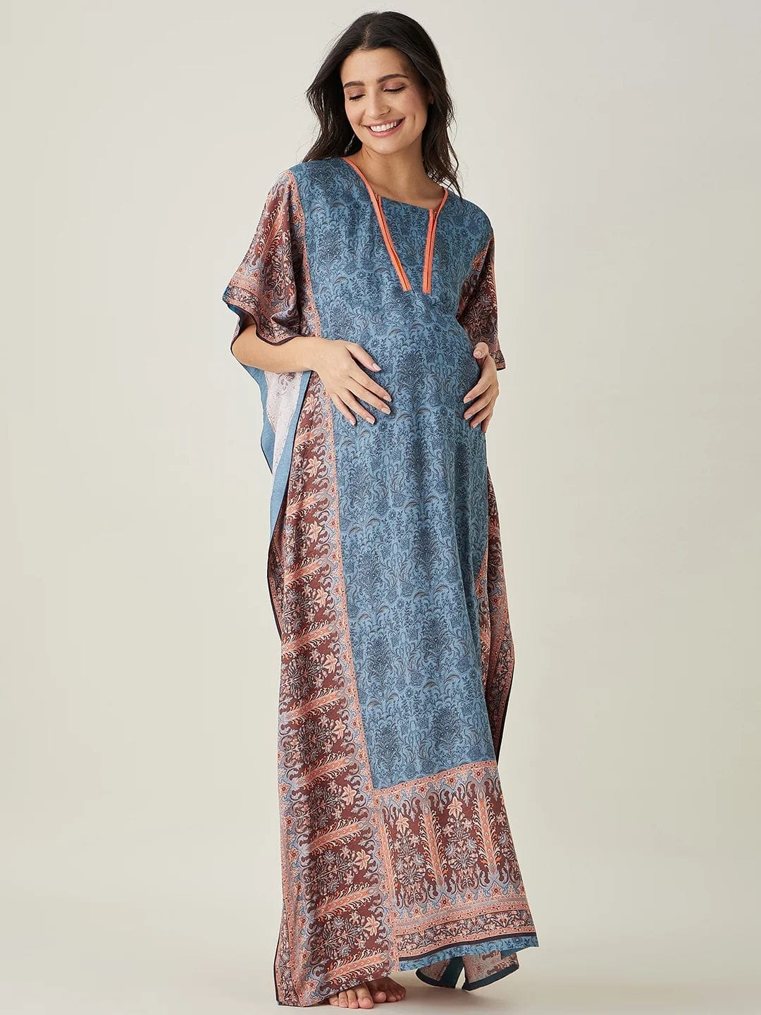 The Kaftan Company Kaftan Blue Geometric Bloom Nursing Kaftan