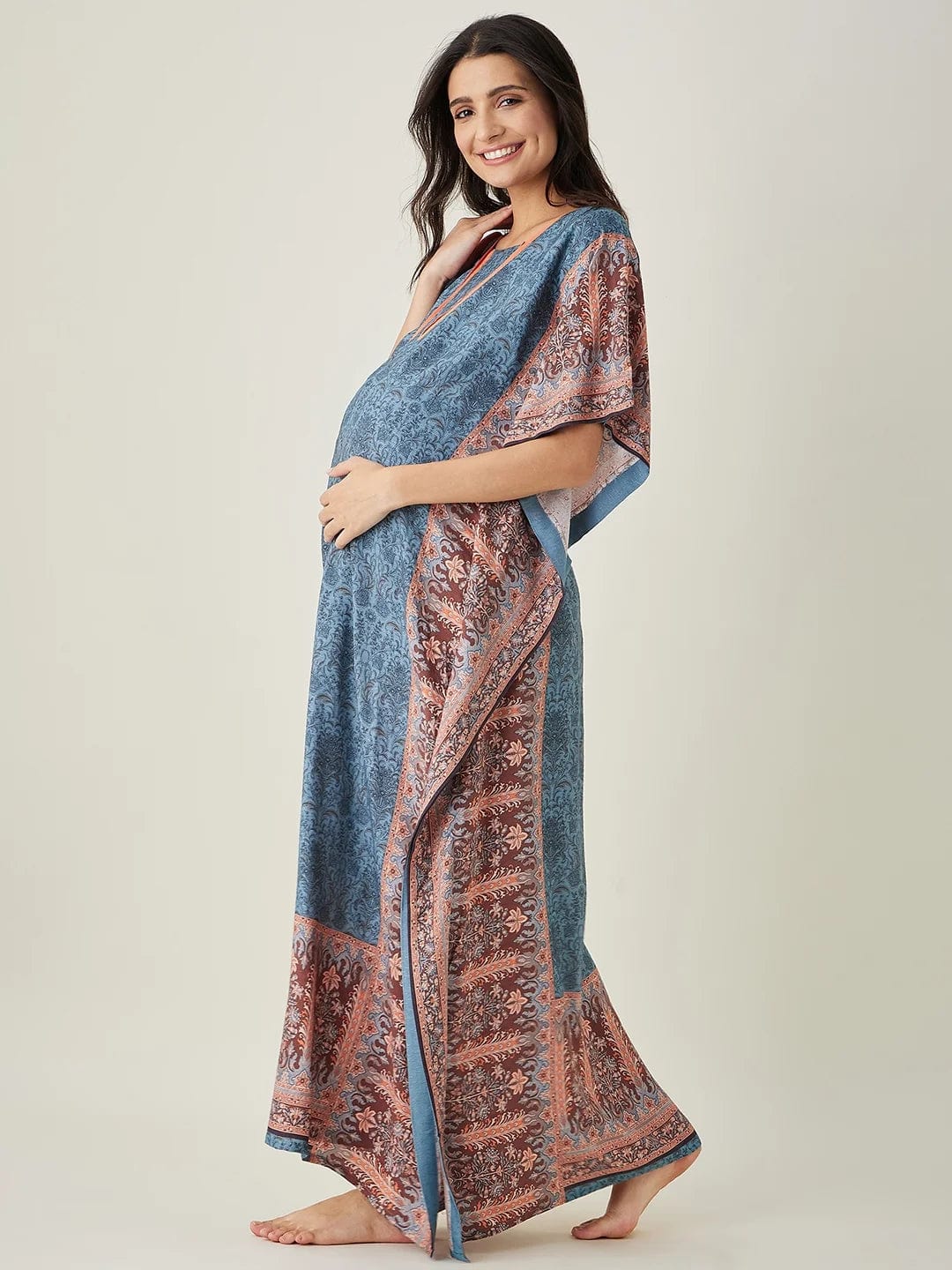 The Kaftan Company Kaftan Blue Geometric Bloom Nursing Kaftan