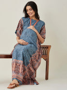 The Kaftan Company Kaftan Blue Geometric Bloom Nursing Kaftan