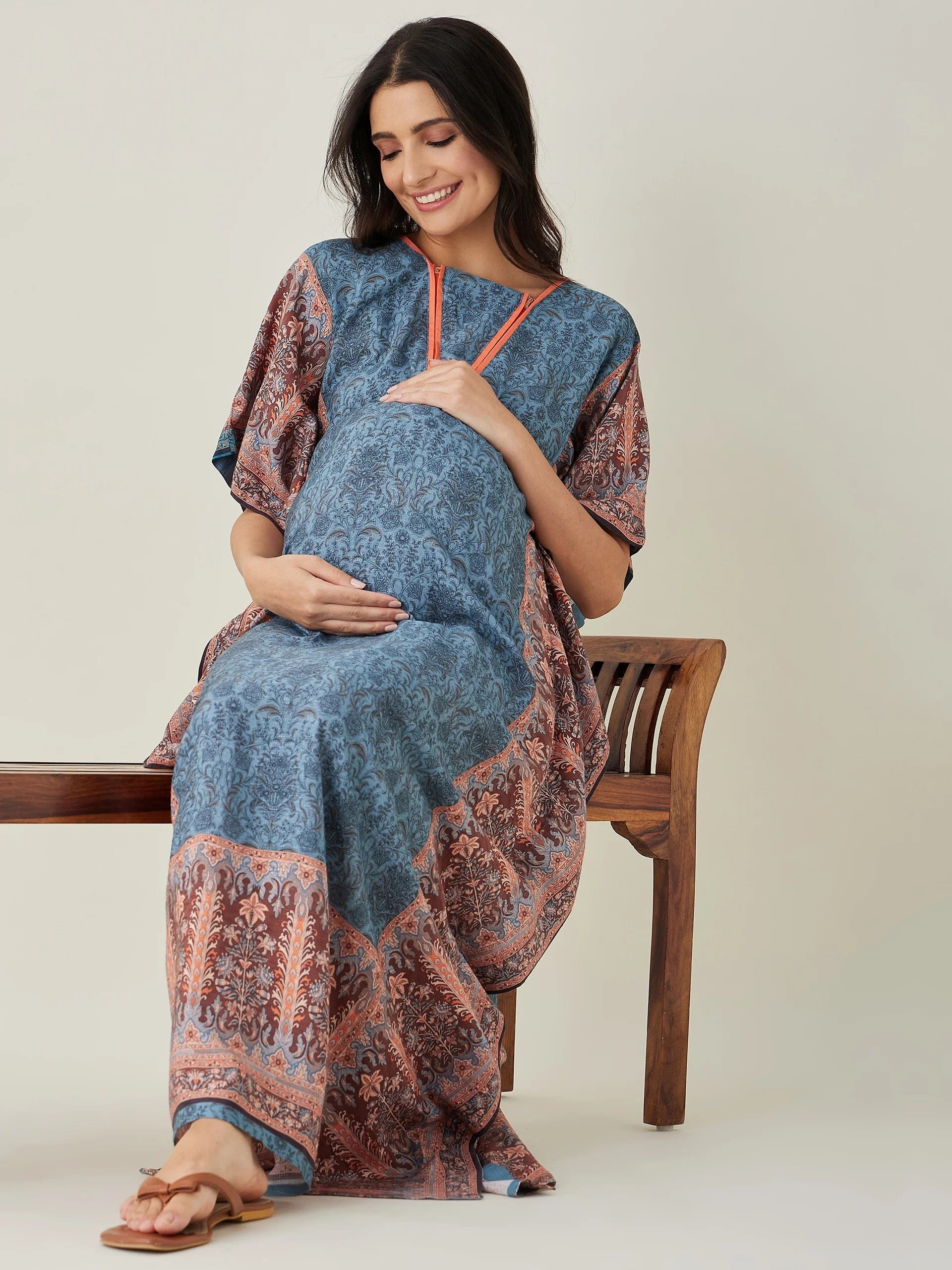 The Kaftan Company Kaftan Blue Geometric Bloom Nursing Kaftan