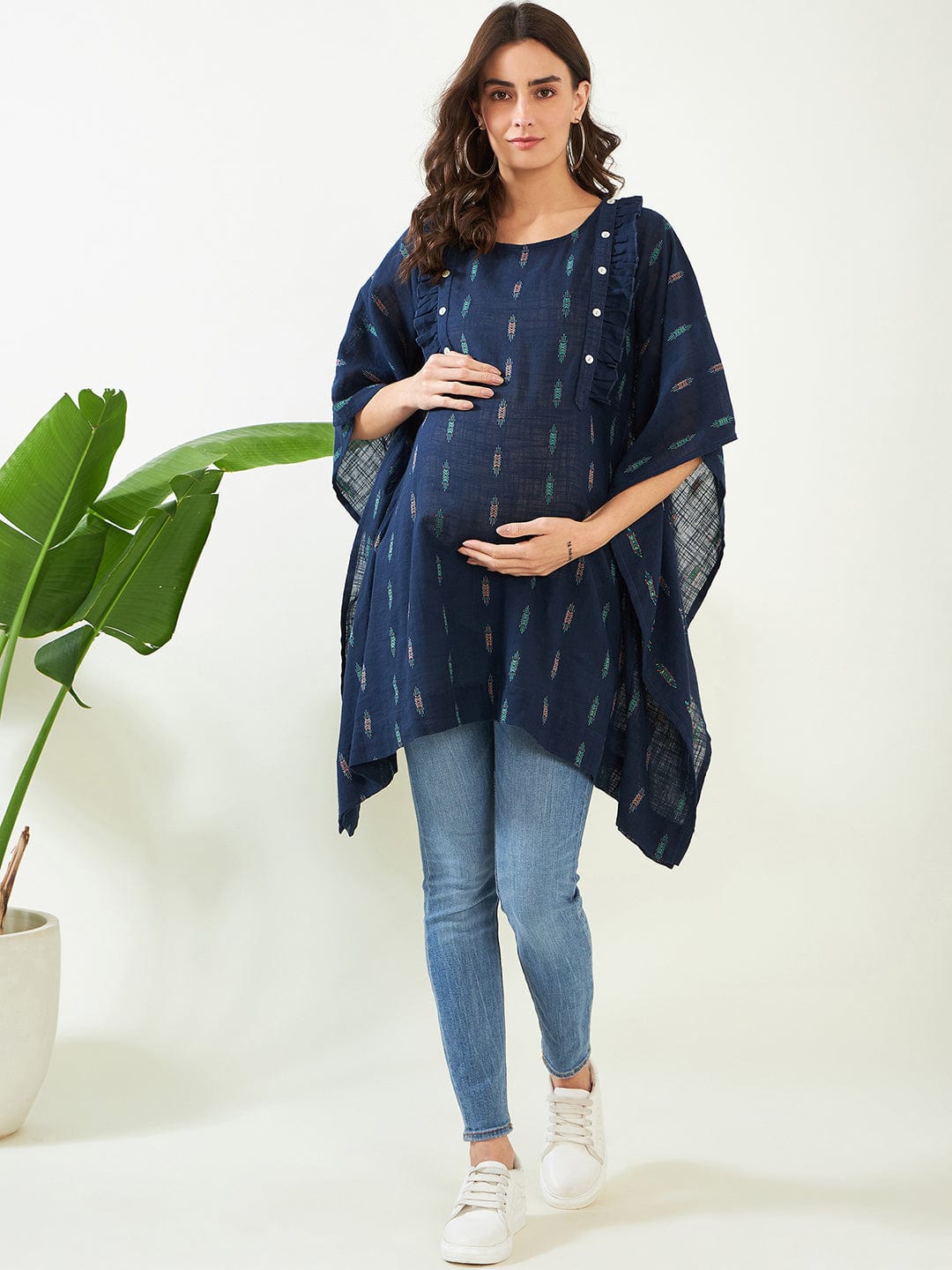 The Kaftan Company Kaftan Blue Handloom Cotton Maternity Kaftan
