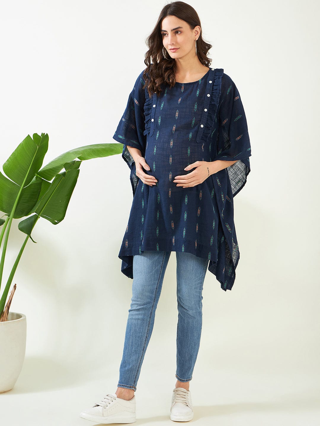The Kaftan Company Kaftan Blue Handloom Cotton Maternity Kaftan