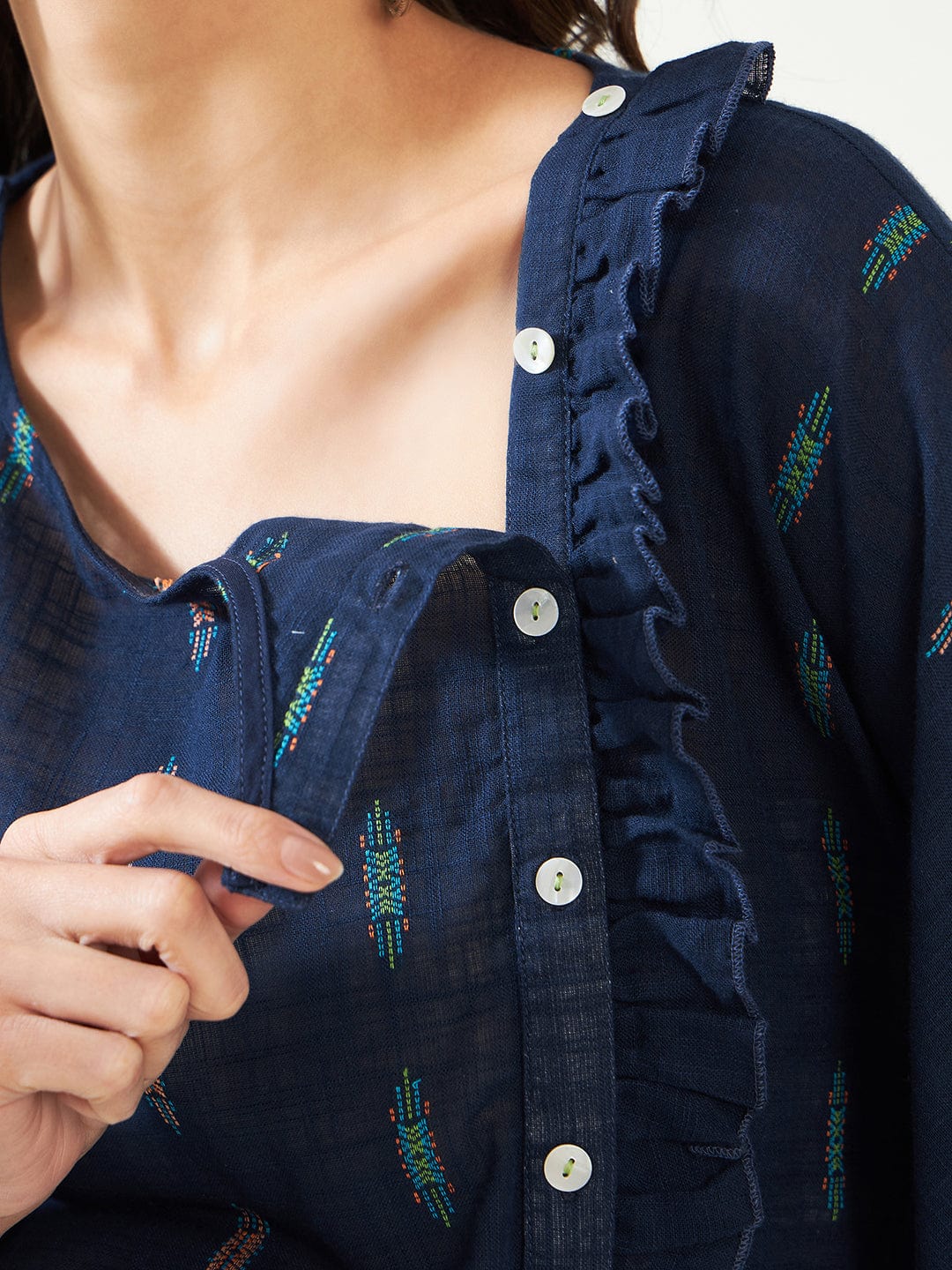 The Kaftan Company Kaftan Blue Handloom Cotton Maternity Kaftan
