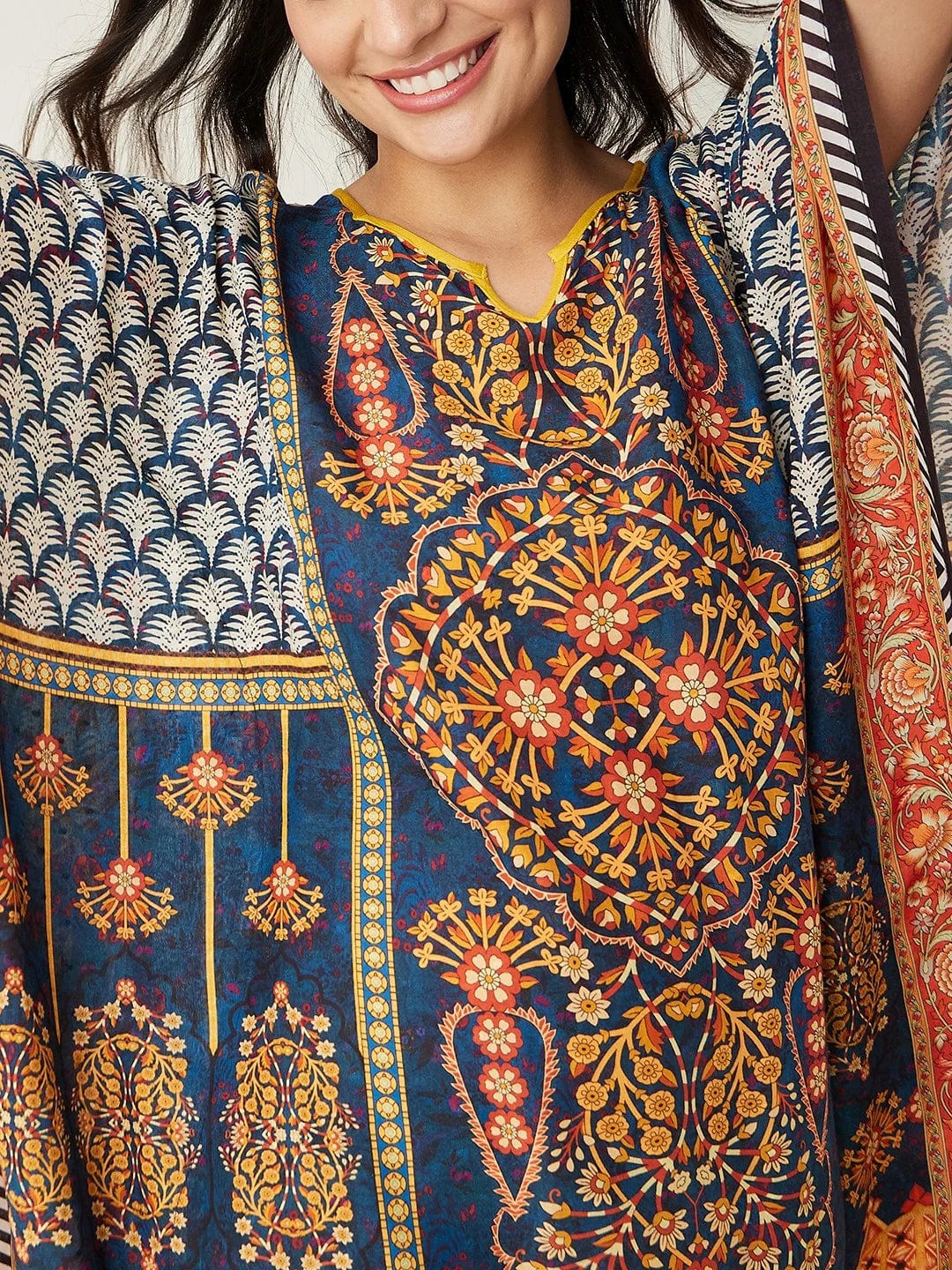 The Kaftan Company Kaftan Blue Nature's Canvas Printed Kaftan