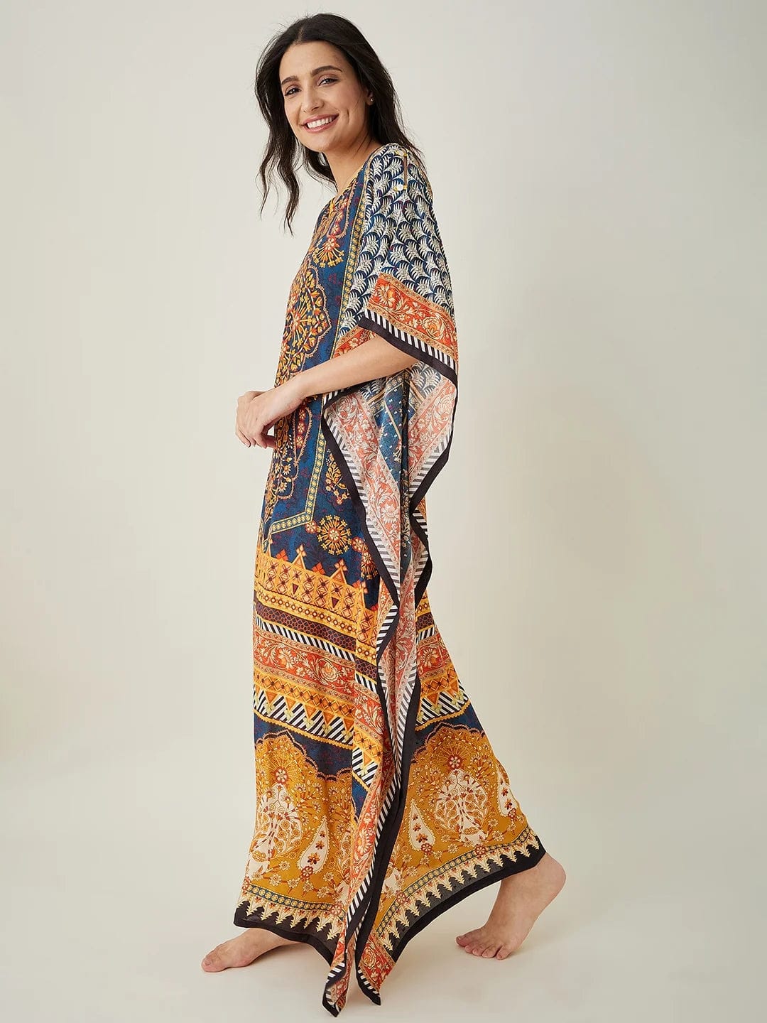 The Kaftan Company Kaftan Blue Nature's Canvas Printed Kaftan