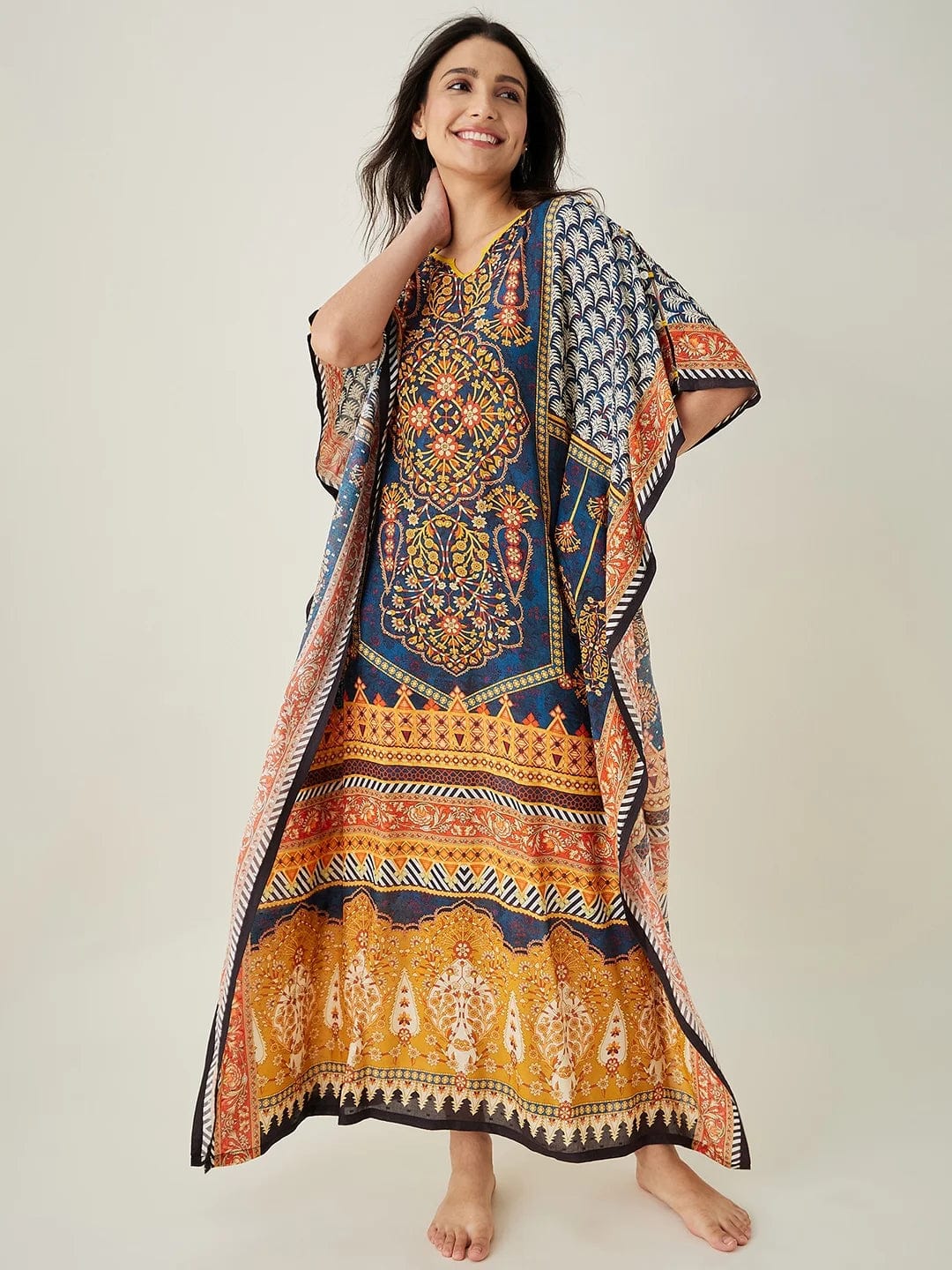 The Kaftan Company Kaftan Blue Nature's Canvas Printed Kaftan