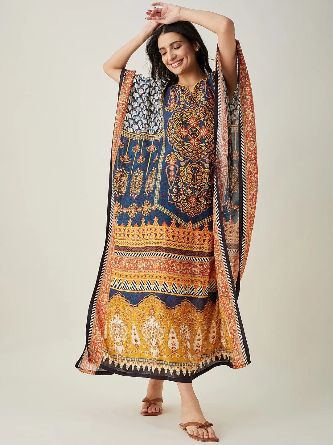 The Kaftan Company Kaftan Blue Nature's Canvas Printed Kaftan