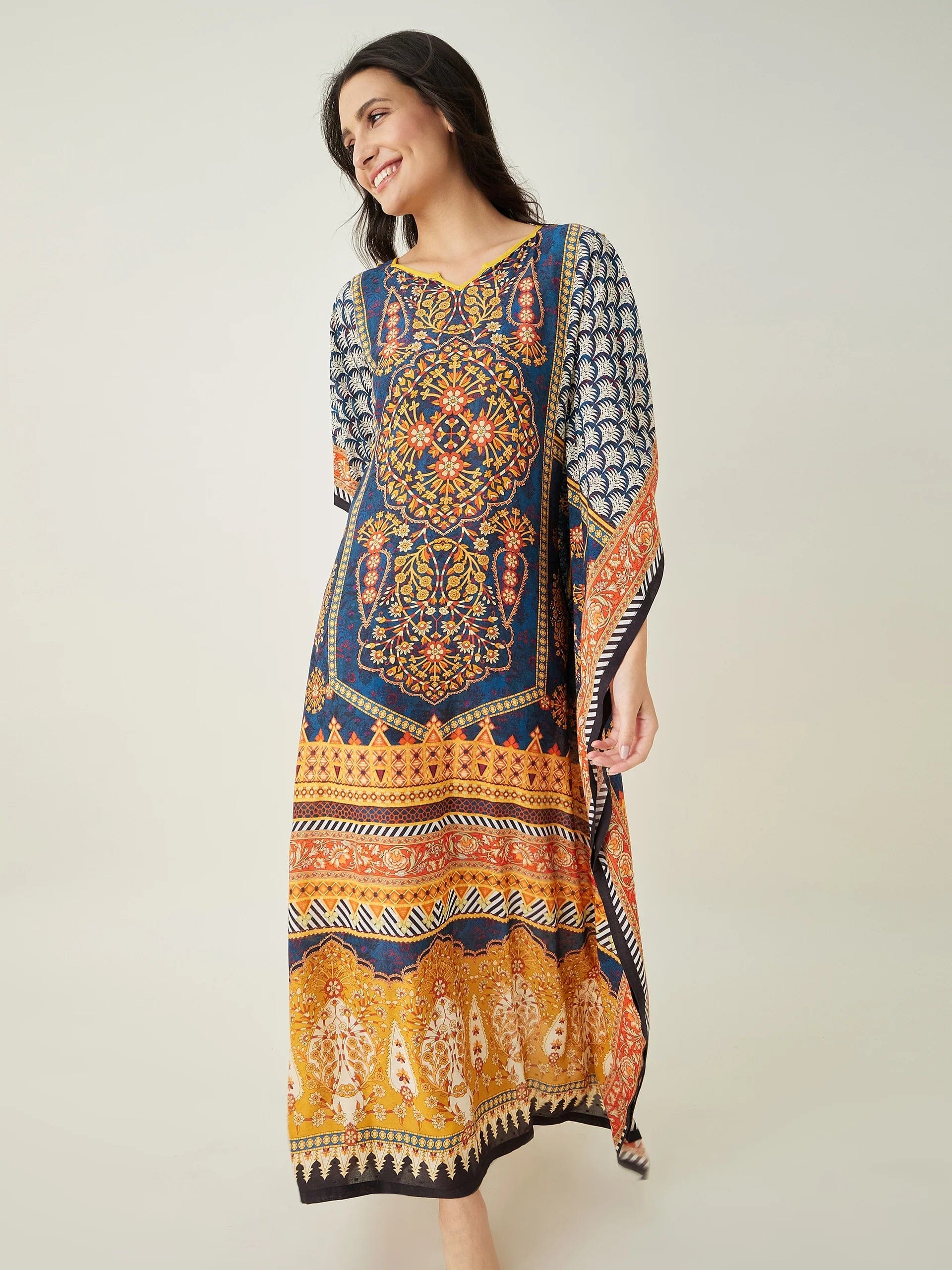 The Kaftan Company Kaftan Blue Nature's Canvas Printed Kaftan