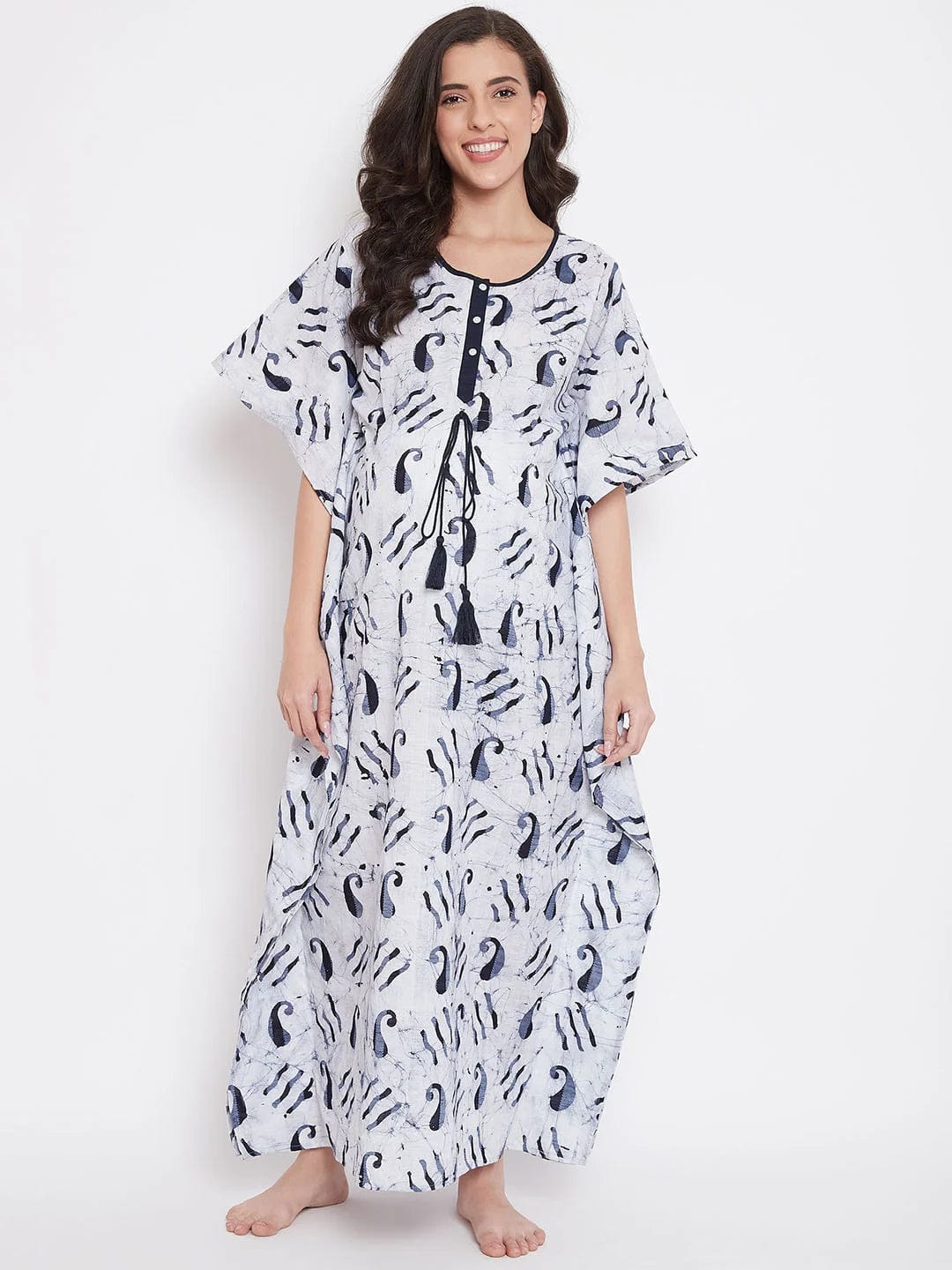 The Kaftan Company Kaftan Blue Paisley Batik Hand Block Maternity Kaftan - (Clearance - Final Sale)