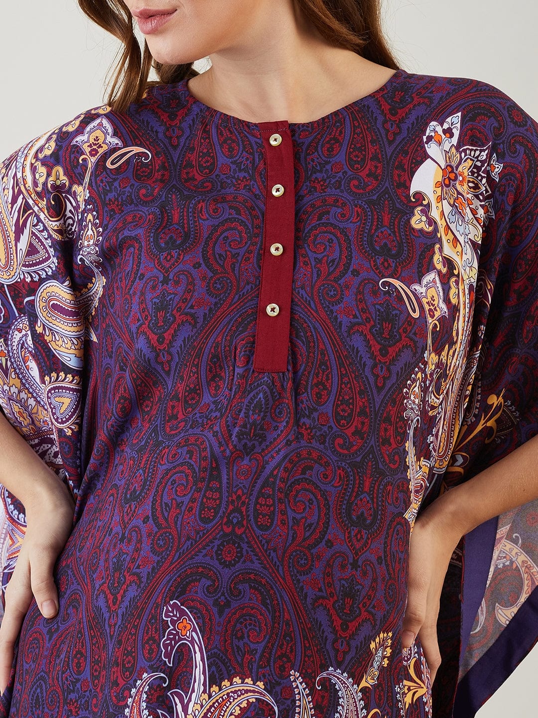 The Kaftan Company Kaftan Blue Printed Paisley Maternity and Nursing Kaftan